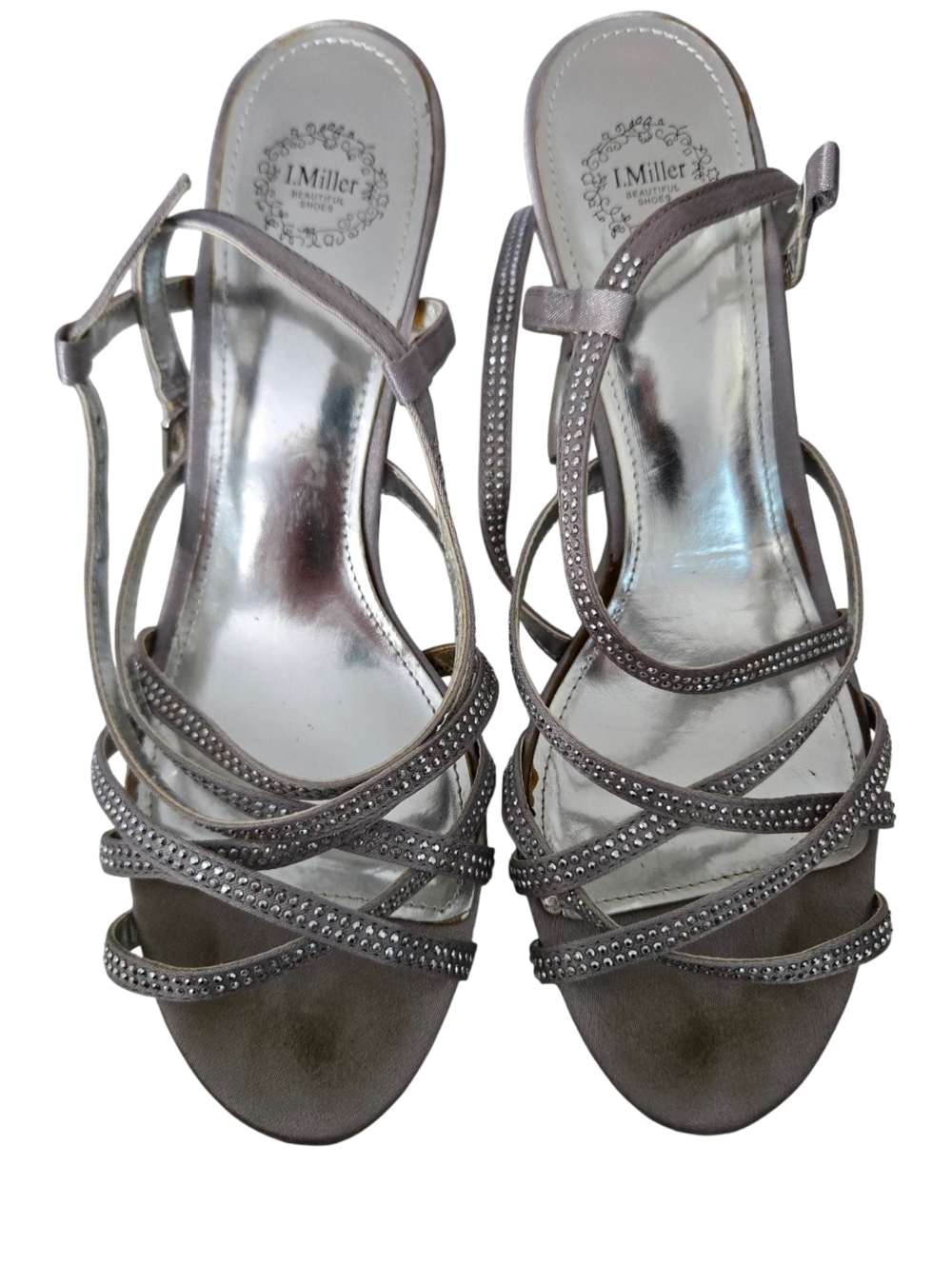 I. Miller Silver Rhinestone Strappy Heels Slingback Formal Sandals Size 8M
